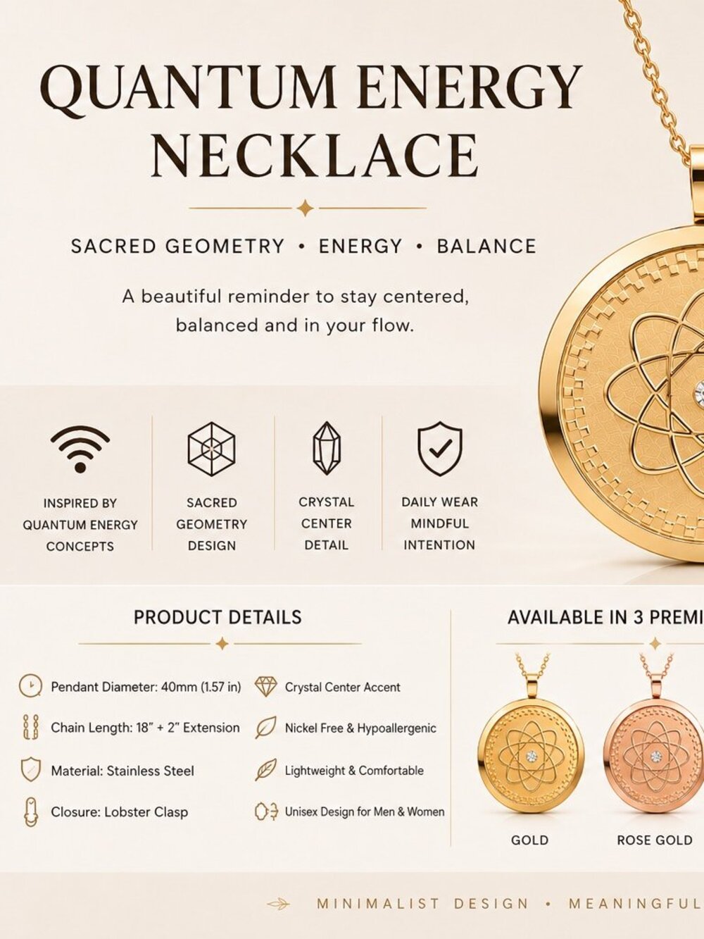 Men Necklace • Unisex • Quantum Energy • 5g Protection • EMF Necklace •